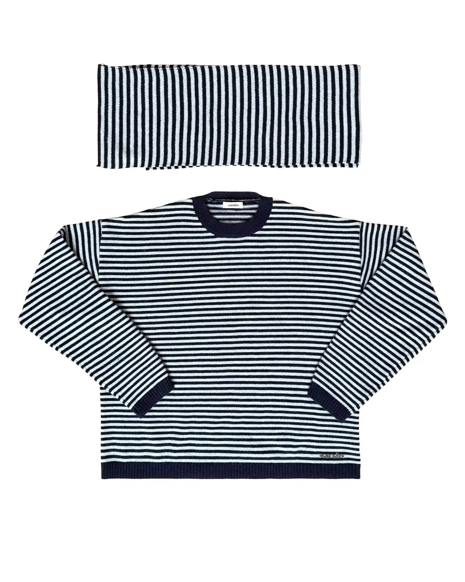 ALVA KNIT WITH SCARF IN NAVY AND GREY - scandivv