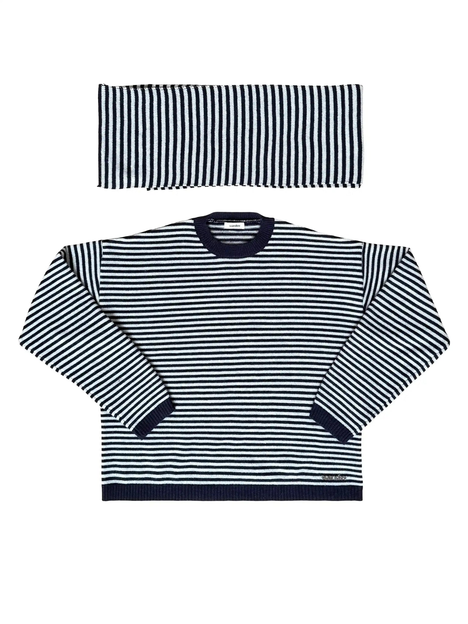 ALVA KNIT WITH SCARF IN NAVY AND GREY - scandivv