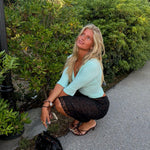 EDDA V-NECK 3/4 SLEEVE TOP IN AQUA - scandivv