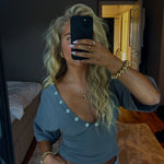 MAEVE SHELL BUTTONS V-NECK TOP IN SMOKE - scandivv