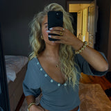 MAEVE SHELL BUTTONS V-NECK TOP IN SMOKE - scandivv