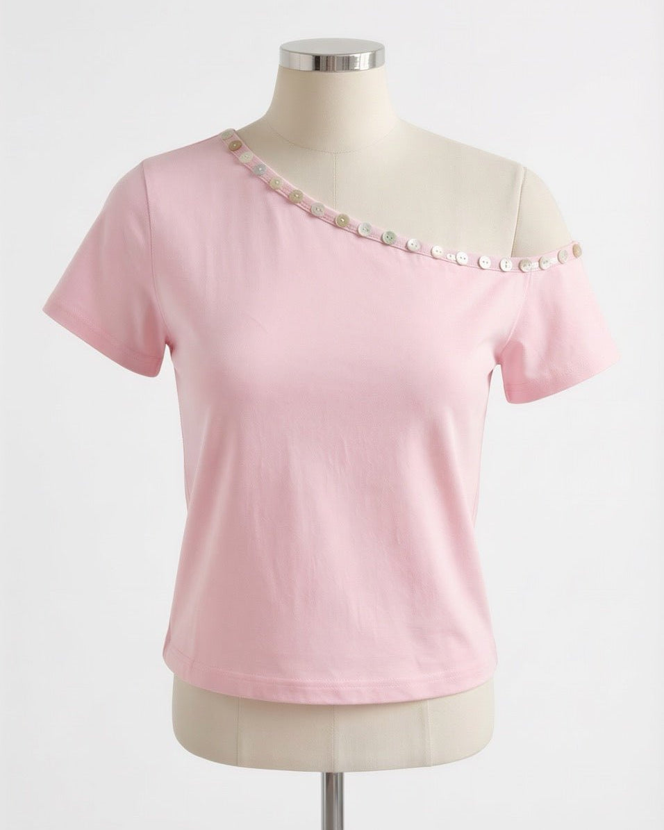 COMING SOON - ADA TOP WITH SHELL BUTTONS IN PINK - scandivv