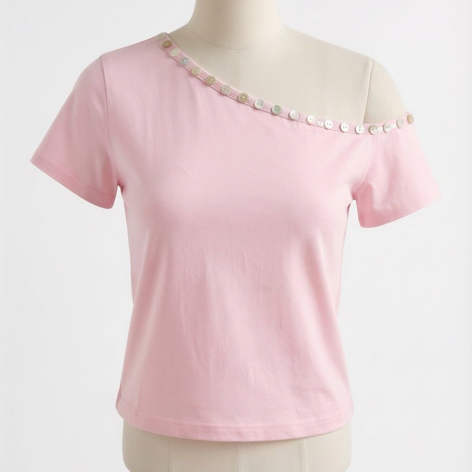 COMING SOON - ADA TOP WITH SHELL BUTTONS IN PINK - scandivv