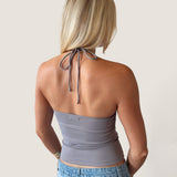 SIGNATURE HALTER NECK TANK TOP IN GREY