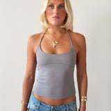 SIGNATURE HALTER NECK TANK TOP IN GREY
