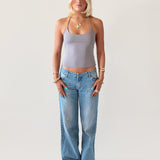 SIGNATURE HALTER NECK TANK TOP IN GREY