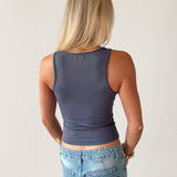 SIGNATURE SQUARE NECK TANK TOP IN DUSTY BLUE