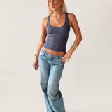 SIGNATURE SQUARE NECK TANK TOP IN DUSTY BLUE