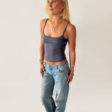 SIGNATURE SPAGHETTI STRAP TANK TOP IN DUSTY BLUE