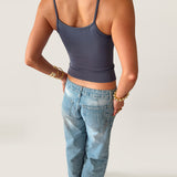 SIGNATURE SPAGHETTI STRAP TANK TOP IN DUSTY BLUE