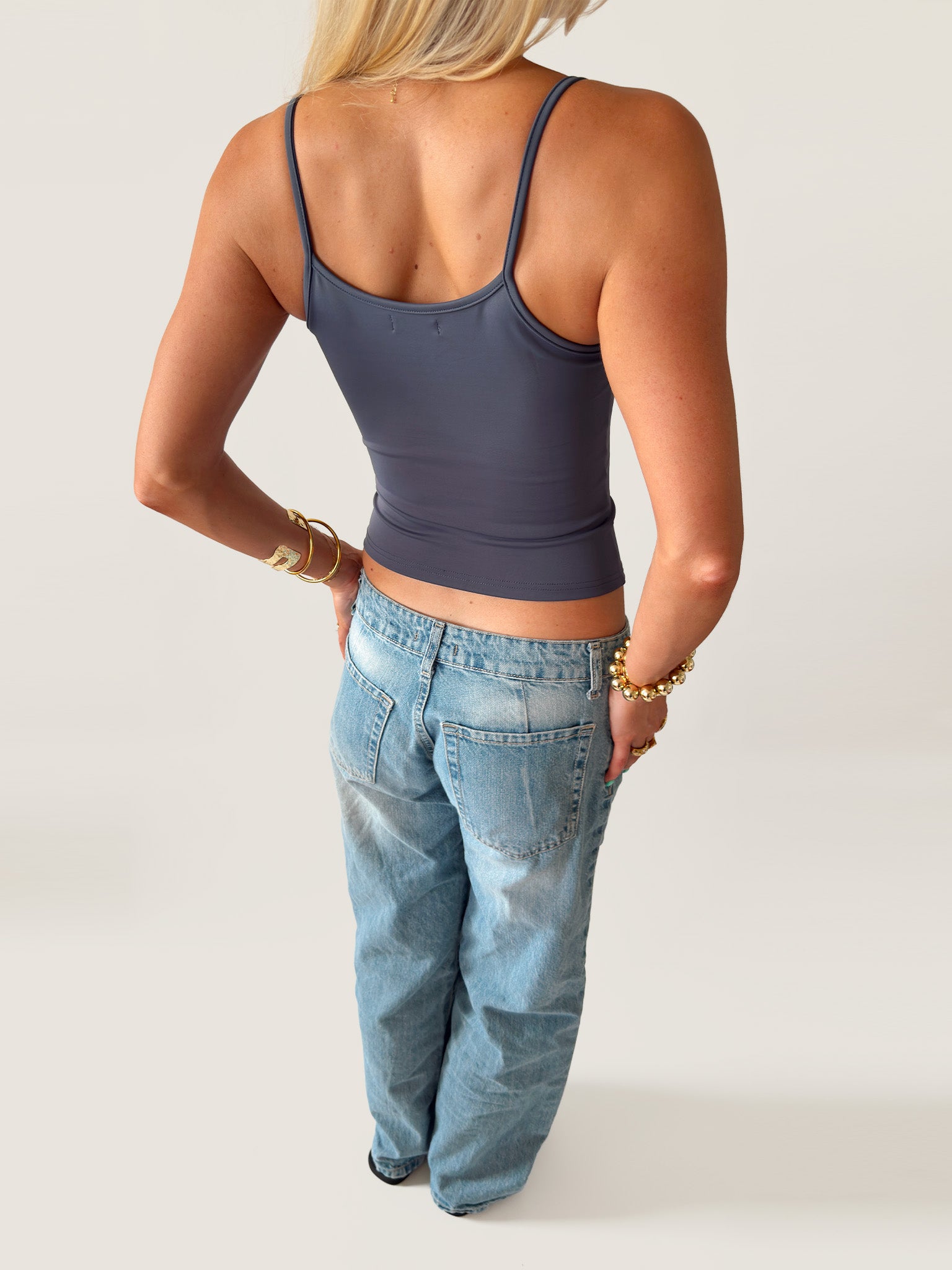 SIGNATURE SPAGHETTI STRAP TANK TOP IN DUSTY BLUE