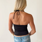 SIGNATURE HALTER NECK TANK TOP IN BLACK