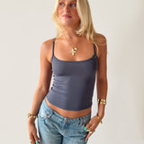 SIGNATURE SPAGHETTI STRAP TANK TOP IN DUSTY BLUE