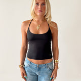SIGNATURE HALTER NECK TANK TOP IN BLACK