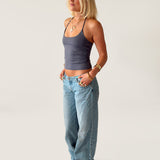 SIGNATURE HALTER NECK TANK TOP IN DUSTY BLUE