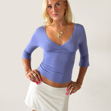 EDDA V-NECK 3/4 SLEEVE TOP IN PURPLE