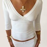 EDDA V-NECK 3/4 SLEEVE TOP IN WHITE