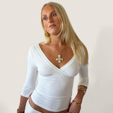 EDDA V-NECK 3/4 SLEEVE TOP IN WHITE