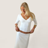 EDDA V-NECK 3/4 SLEEVE TOP IN WHITE