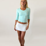SUUS V-NECK 3/4 SLEEVE TOP IN AQUA