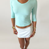 SUUS V-NECK 3/4 SLEEVE TOP IN AQUA
