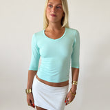 SUUS V-NECK 3/4 SLEEVE TOP IN AQUA