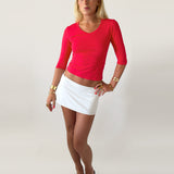 SUUS V-NECK 3/4 SLEEVE TOP IN RED