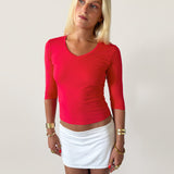 SUUS V-NECK 3/4 SLEEVE TOP IN RED