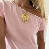 COMING SOON - ADA TOP WITH SHELL BUTTONS IN PINK