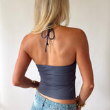SIGNATURE HALTER NECK TANK TOP IN DUSTY BLUE