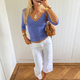 EDDA V-NECK 3/4 SLEEVE TOP IN PURPLE