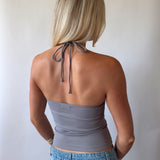 SIGNATURE HALTER NECK TANK TOP IN GREY