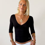 EDDA V-NECK 3/4 SLEEVE TOP IN BLACK - scandivv