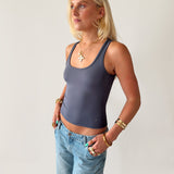 SIGNATURE SQUARE NECK TANK TOP IN DUSTY BLUE - scandivv
