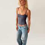 SIGNATURE SPAGHETTI STRAP TANK TOP IN DUSTY BLUE - scandivv