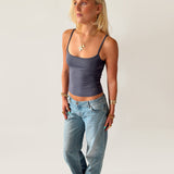 SIGNATURE SPAGHETTI STRAP TANK TOP IN DUSTY BLUE - scandivv