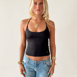 SIGNATURE HALTER NECK TANK TOP IN BLACK - scandivv