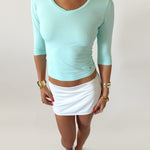 SUUS V-NECK 3/4 SLEEVE TOP IN AQUA - scandivv