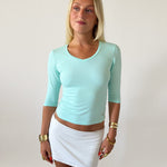SUUS V-NECK 3/4 SLEEVE TOP IN AQUA - scandivv
