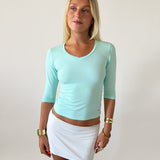 SUUS V-NECK 3/4 SLEEVE TOP IN AQUA - scandivv