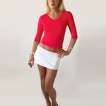 SUUS V-NECK 3/4 SLEEVE TOP IN RED - scandivv