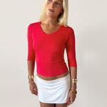 SUUS V-NECK 3/4 SLEEVE TOP IN RED - scandivv