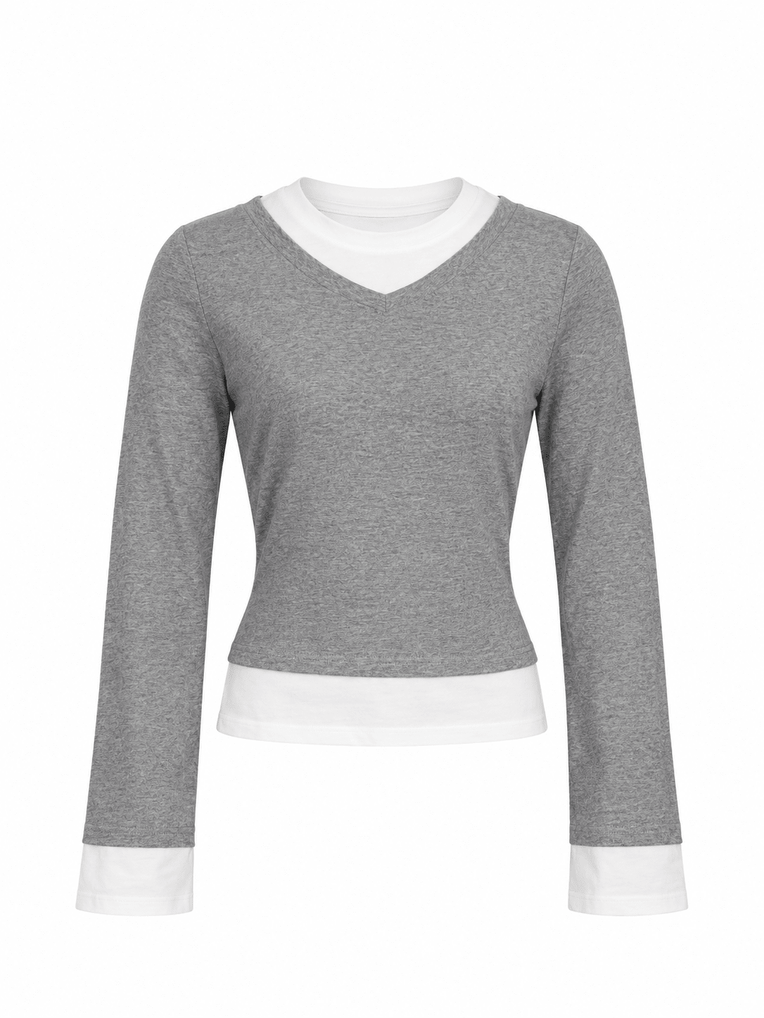 PREORDER - BILLIE LAYERED LONG SLEEVE TOP IN GREY/WHITE - scandivv