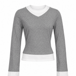 PREORDER - BILLIE LAYERED LONG SLEEVE TOP IN GREY/WHITE - scandivv