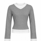 PREORDER - BILLIE LAYERED LONG SLEEVE TOP IN GREY/WHITE - scandivv