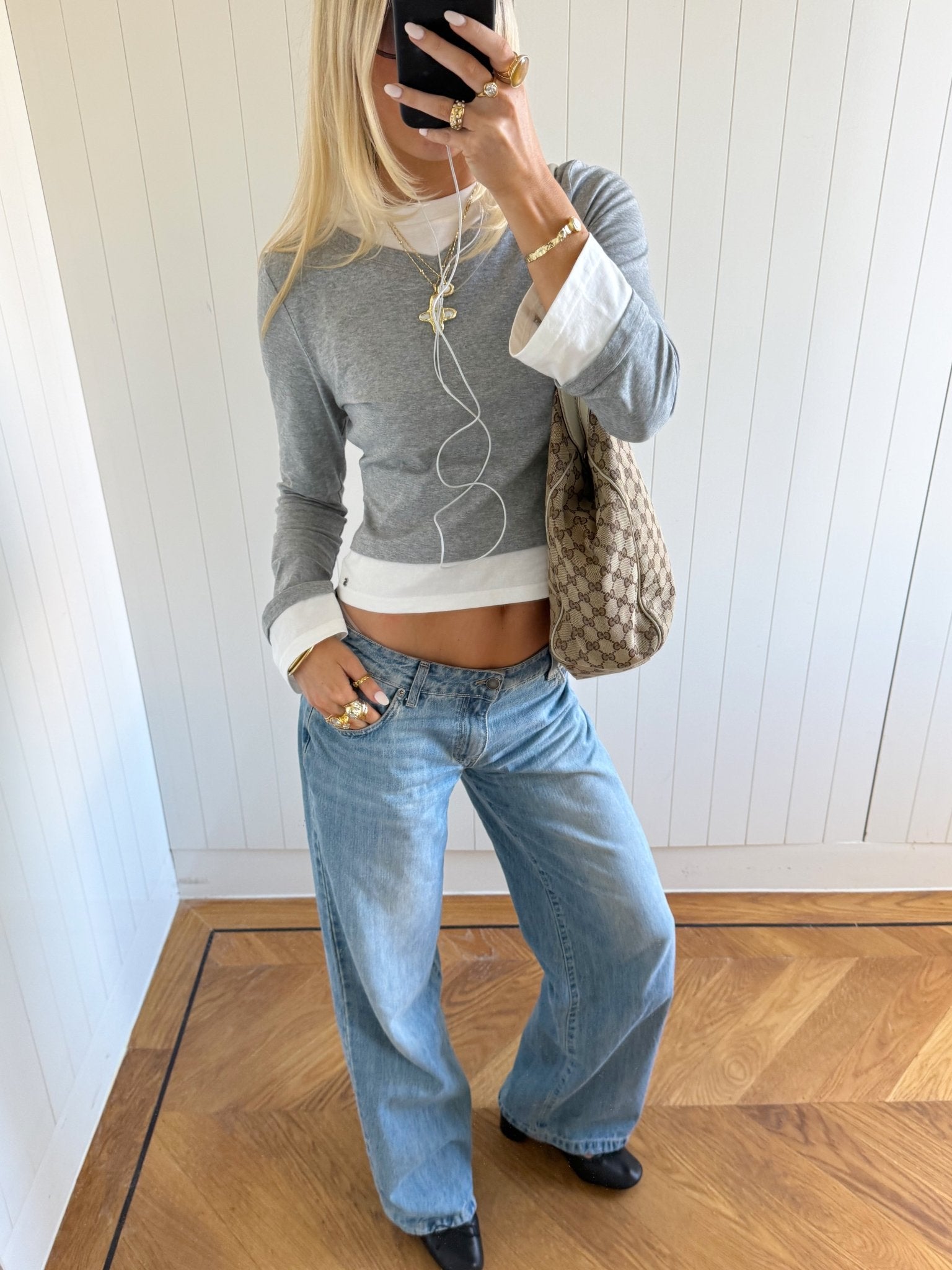 PREORDER - BILLIE LAYERED LONG SLEEVE TOP IN GREY/WHITE - scandivv