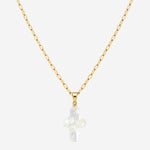 FRANKIE NECKLACE - gold chain with mother-of-pearl cross pendant on a white background