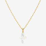 FRANKIE NECKLACE - gold chain with mother-of-pearl cross pendant on a white background