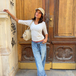 PREORDER - SUUS V-NECK 3/4 SLEEVE TOP IN WHITE - scandivv