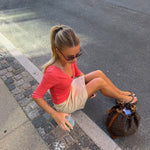 EDDA V-NECK 3/4 SLEEVE TOP IN CORAL RED - scandivv